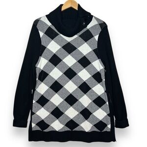Talbots Cashmere Blend Sweater‎ Women’s L Buffalo Plaid Check Tunic Turtleneck